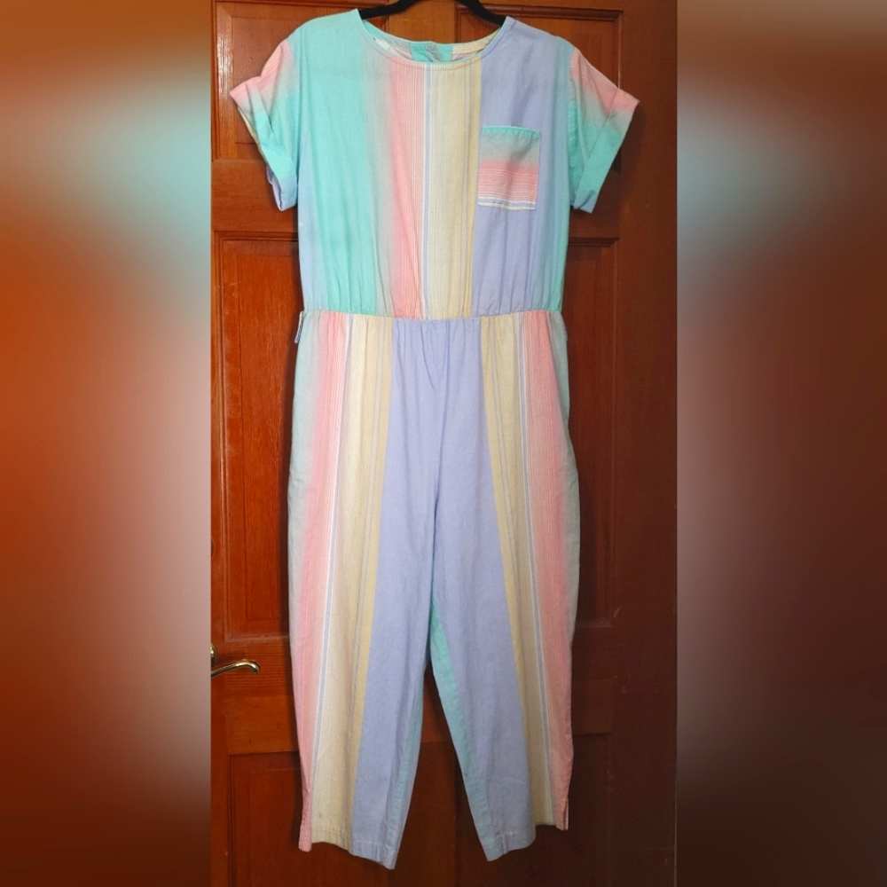 Vintage Byer Too Colorful Striped Jumpsuit Size 11Petite 100% Cotton Made In USA
